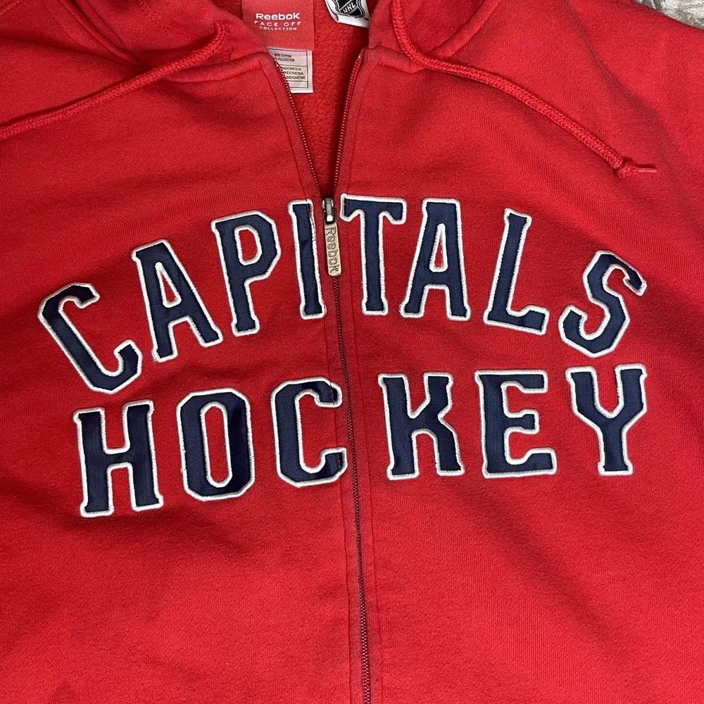 Reebok Washington Capitals NHL Face Off Collection Full Zip Hoodie Red Mens M - Picture 10 of 12
